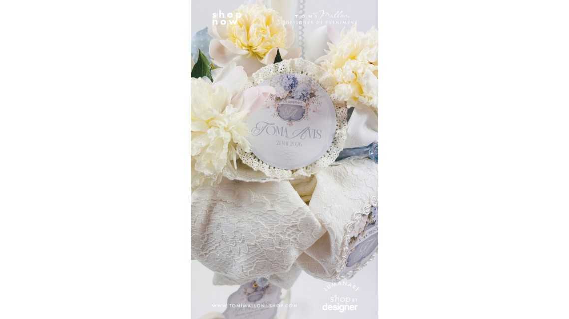 Lumânare de Botez Delicate Peony Bujori Albi Naturali și Personalizare Exclusivă 6